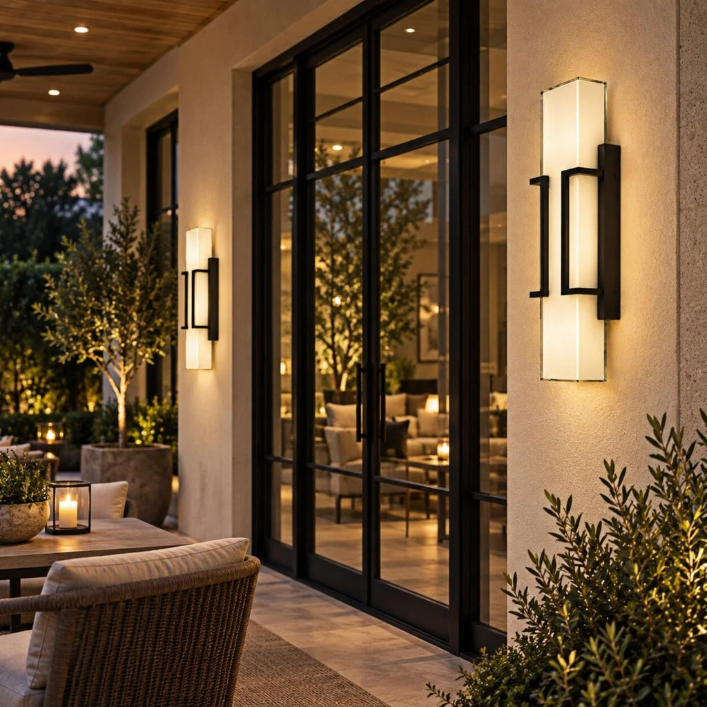 Large Modern Dusk to Dawn Outdoor Sconce, 24" Black LED Porch Light