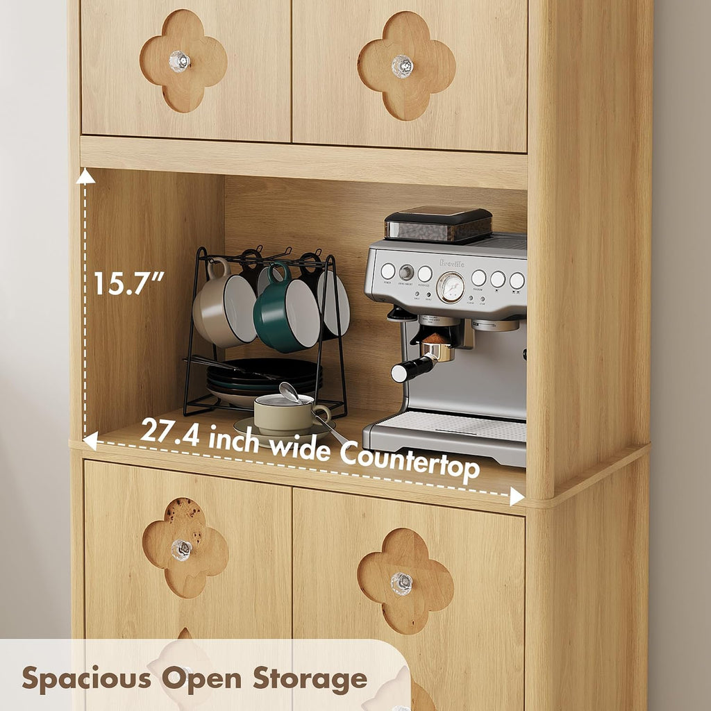 72" Tall Pantry Cabinet, Kitchen Hutch Storage Cabinet with Countertop for Microwave, Freestanding Wooden Cupboard