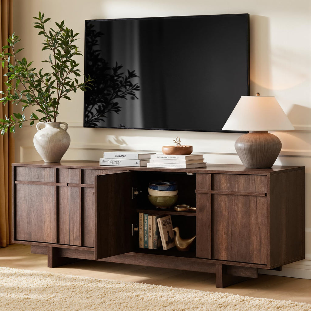 65.6" Mid Century Modern TV Stand for 75 Inch TV, Walnut