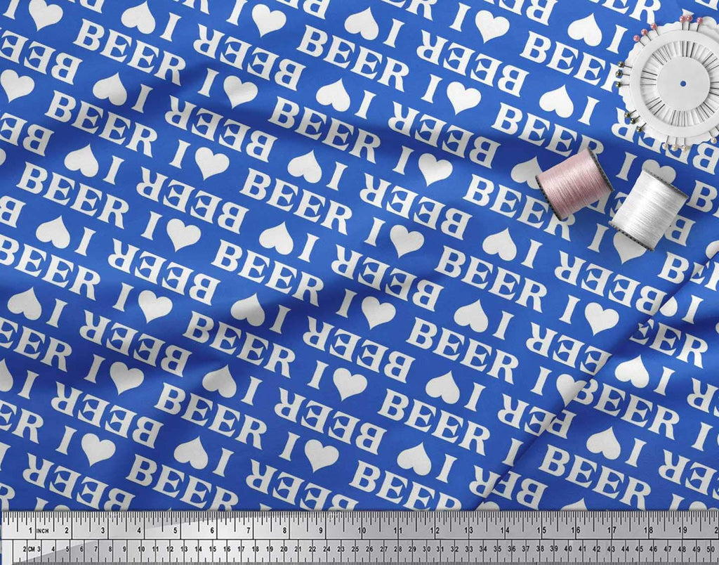 Cotton Poplin Blue Fabric - by The Yard - 42 Inch Wide - I Love Beer Text Fabric - Playful and Beverage-Inspired