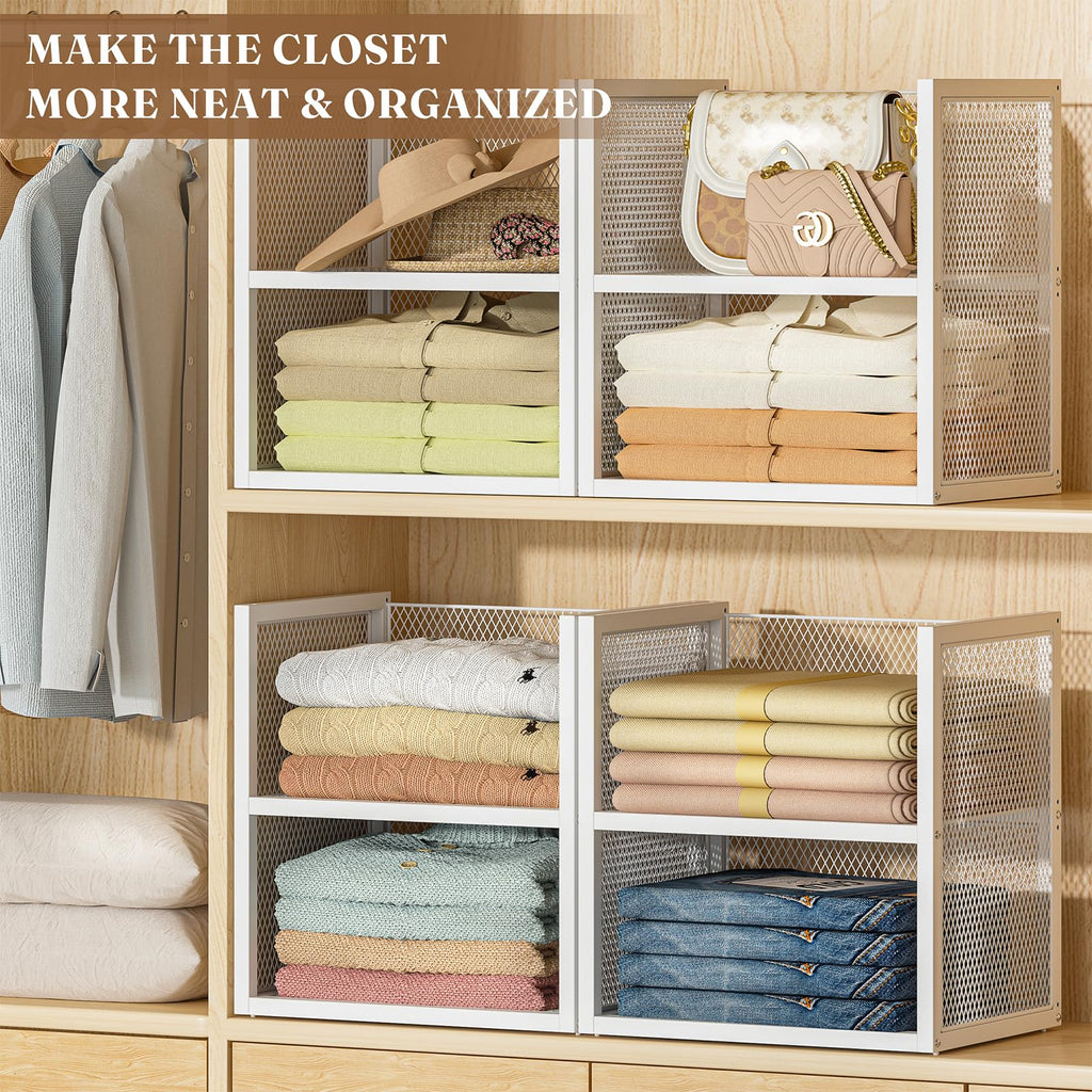 6-Tier Stackable Closet Organizers and Storage Basket, Wire Closet Shelf Organizer, Sweater Storage Oragnizer Bins