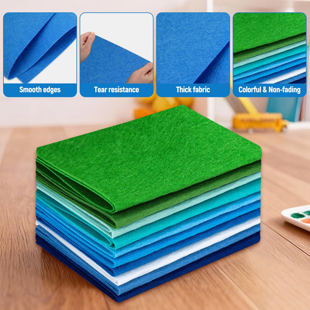 10 Sheets Felt Fabric for Crafts, 8x20 Inch 1.4mm Thick (Blue)
