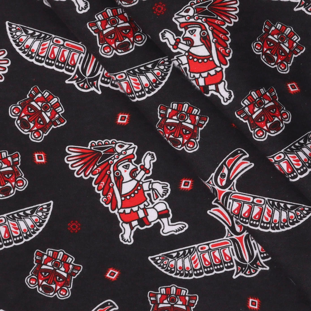 Southwest Flannel Fabric, Eagles Black/Red Cut by The Yard