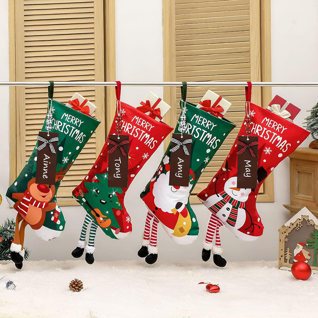 New 4 Pack Christmas Stockings with Name Tags,18" Large Personalized Deer Santa Non-Woven Xmas - Set of 4
