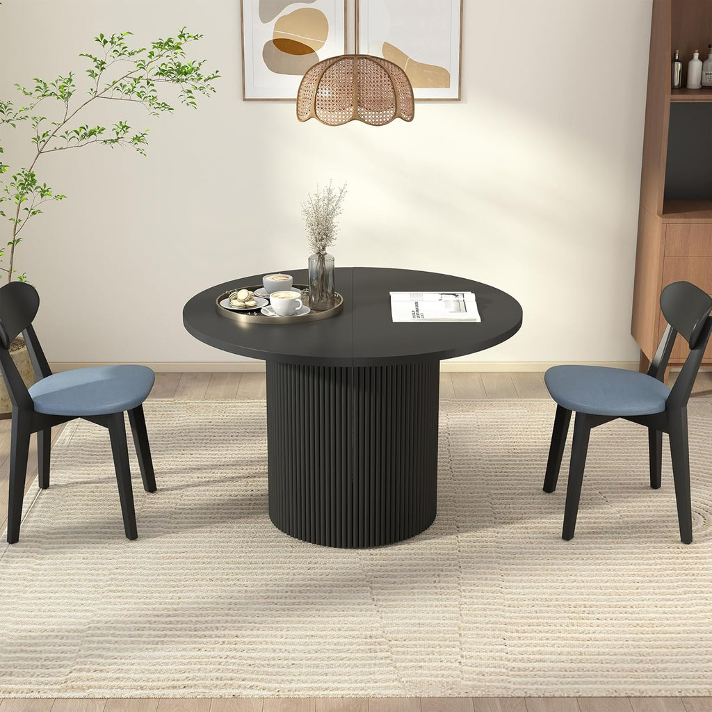 41 in-78 in Extendable Dining Room Table for 4-8, Round Expandable Kitchen Table with Fluted Base, Modern Oval Dinner
