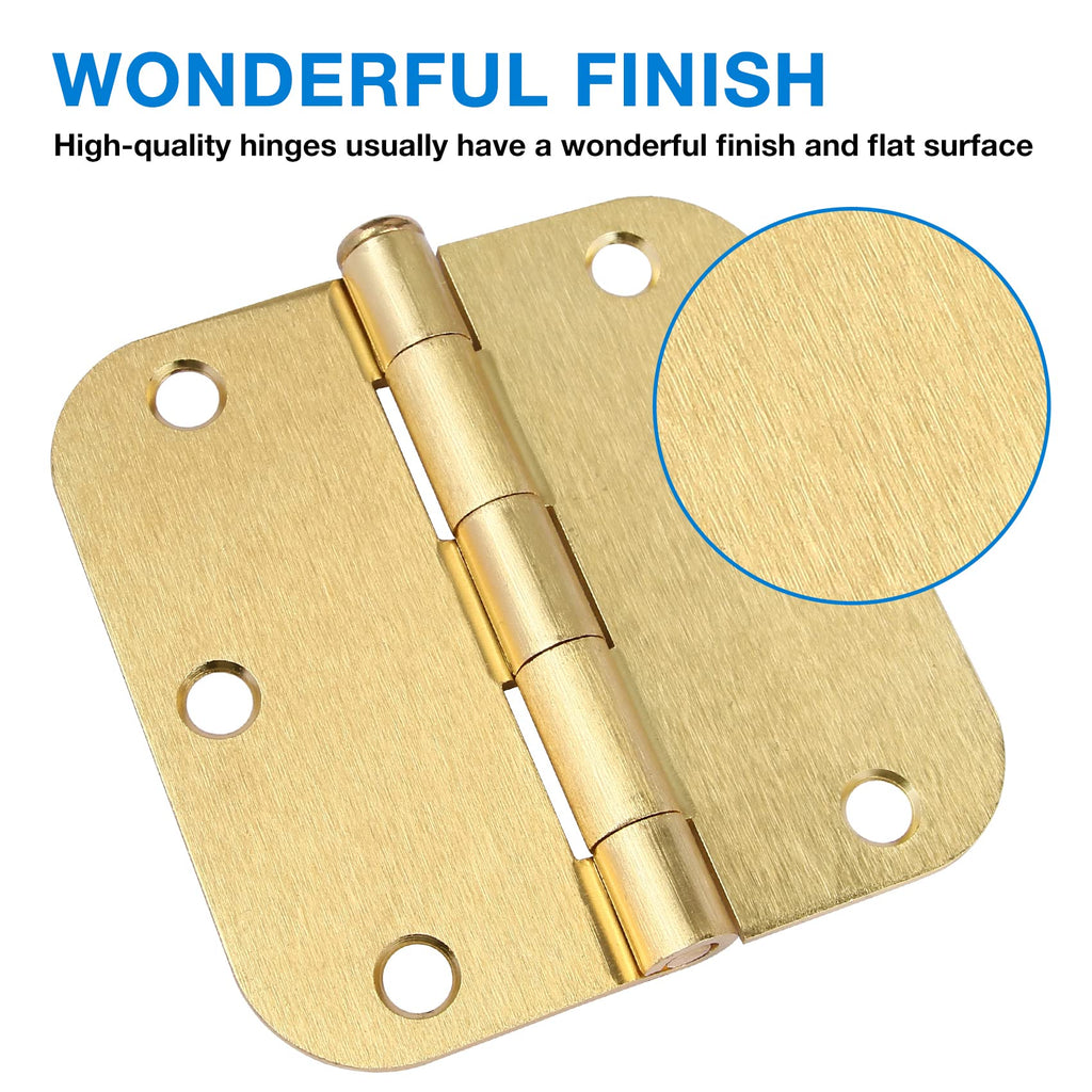 Door Hinges Satin Brass 3.5 Inch x 3.5" Interior Gold Door Hinges for Doors 18 Pack Brushed Brass Door Hinge 3-1/2"
