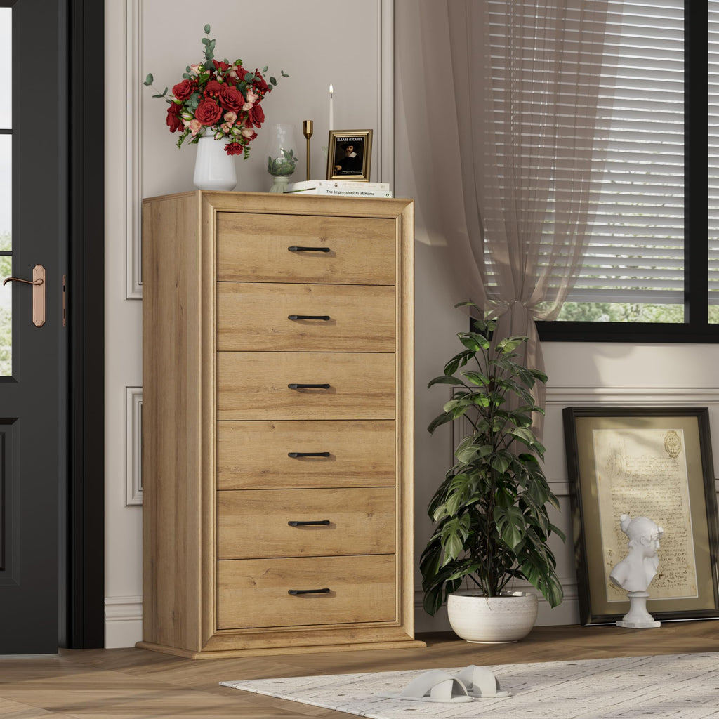 Farmhouse Oak 6 Drawer Dresser, 53'' Tall Dresser & Chest of Drawers