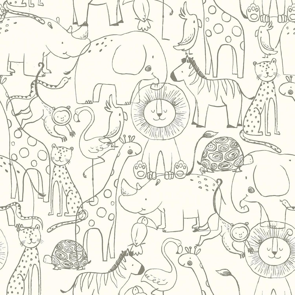 17.5x276 Neutral Animal Peel and Stick Wallpaper Fun Kids Wallpaper Playroom Accent Wall Covering Baby Girl Nursery
