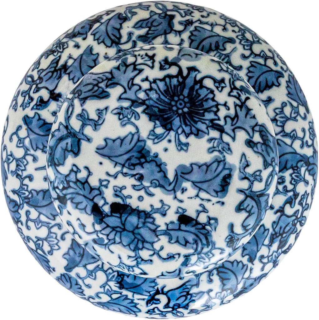 Medium Decorative Ceramic Ginger Jar with Lid, Blue and White Floral Pattern