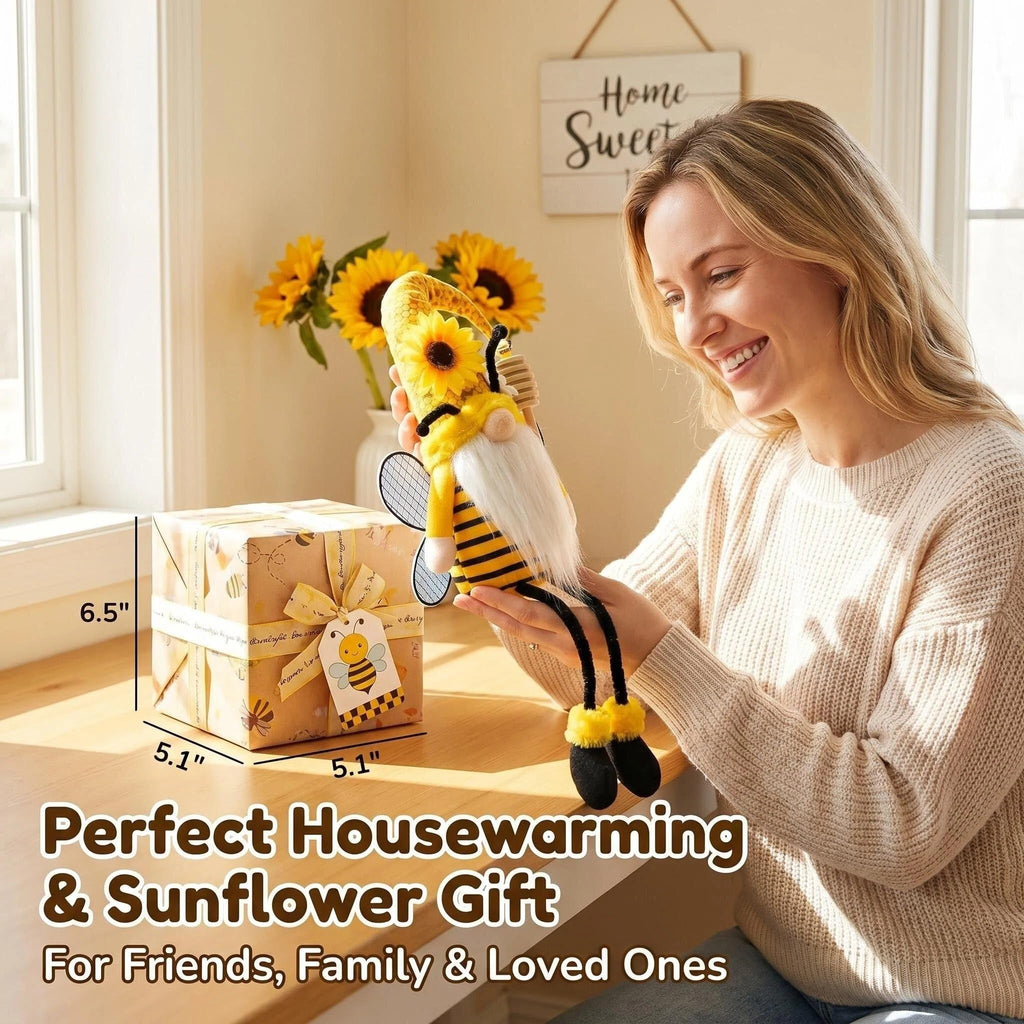 Spring Decorations, Indoor - Yellow Honey Bumble Bee Sunflower Plush Gnomes Doll - Summer Gifts for Women - Bee
