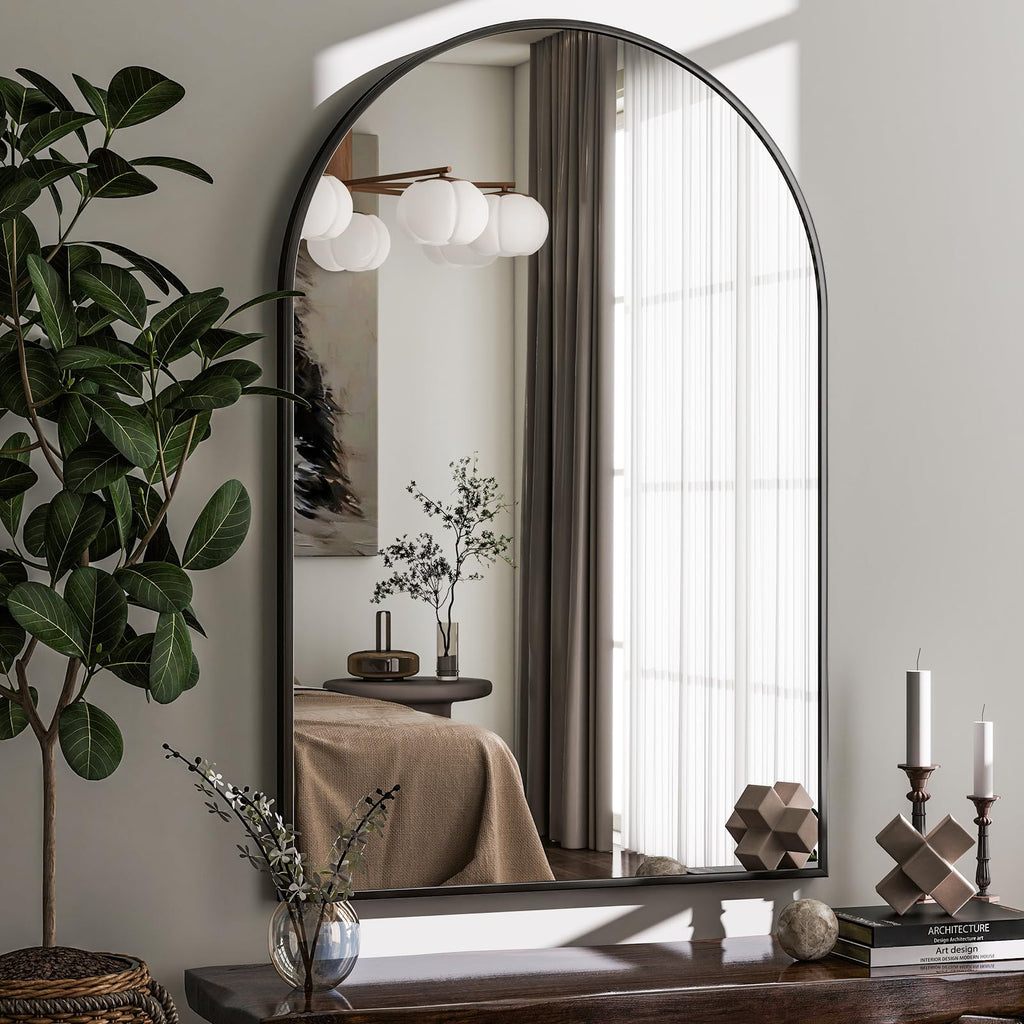 20"x30" Arched Bathroom Mirror Wall Mounted Black Arch Mirror