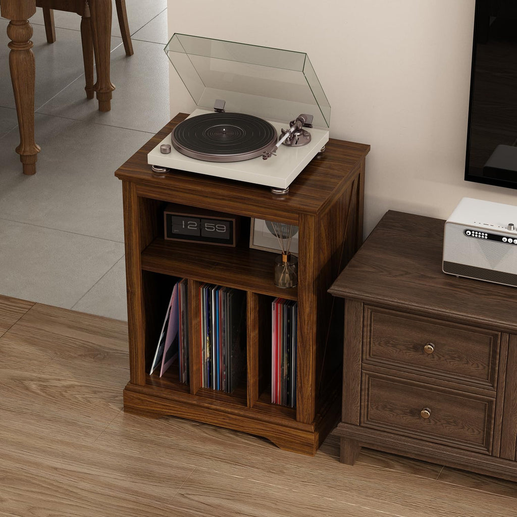 Large Farmhouse Record Player Stand, 31.5" Turntable Stand, Brown