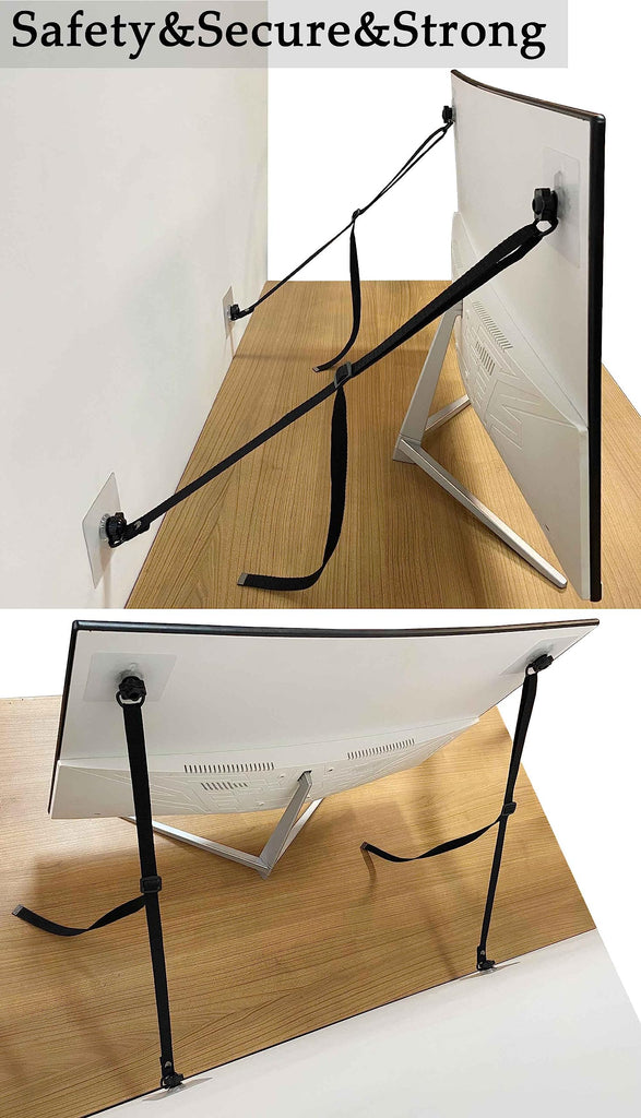 2 Pack Adjustable TV Safety Straps, No-Drill Adhesive Anti-Tip Furniture Anchors for Baby Proofing, Flat Screens Fix