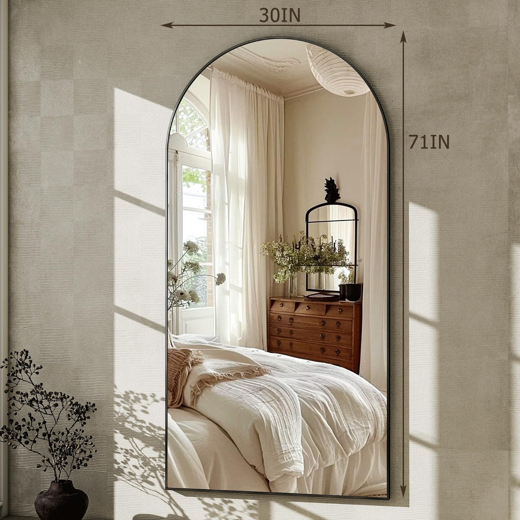 30x71 Arched Full Length Mirror, Large Full Body Floor Mirror Black