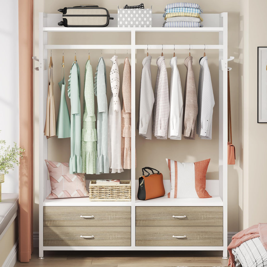Freestanding Closet Organizer, Garment Rack with 4 Drawers