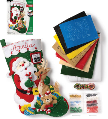 Felt Applique 18" Stocking Making Kit, Santa and Friends