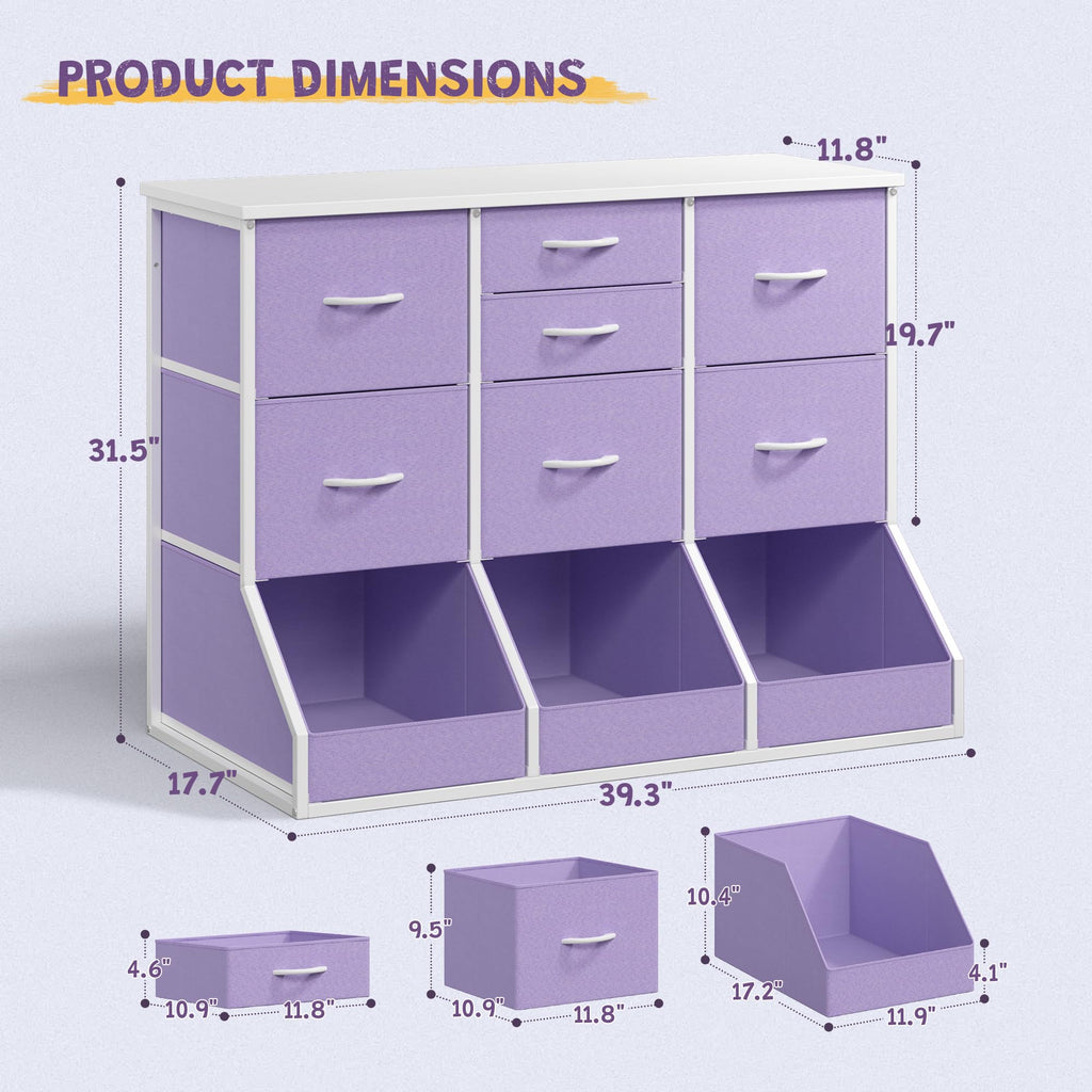 Dresser, 7 Drawer and 3 Open Cubby, Modern Bedroom