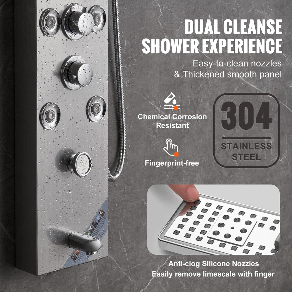 Shower Panel, 6 Shower Modes, LED & Screen Hydroelectricity Shower Tower Panel System, Rainfall, Waterfall, 8 Massage