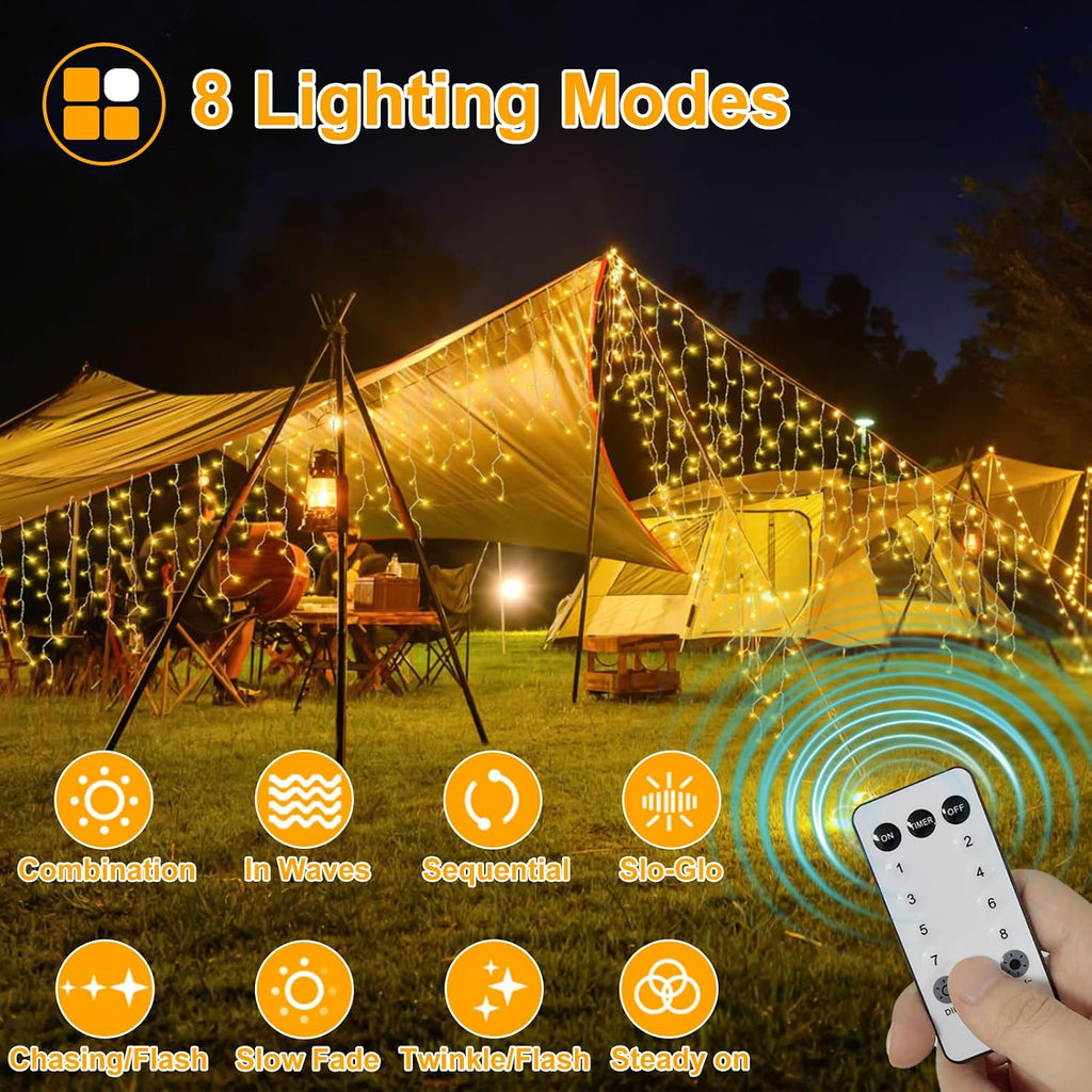 624 LED Warm White Icicle Christmas Lights, 58.8FT, Remote, Timer, 8 Modes