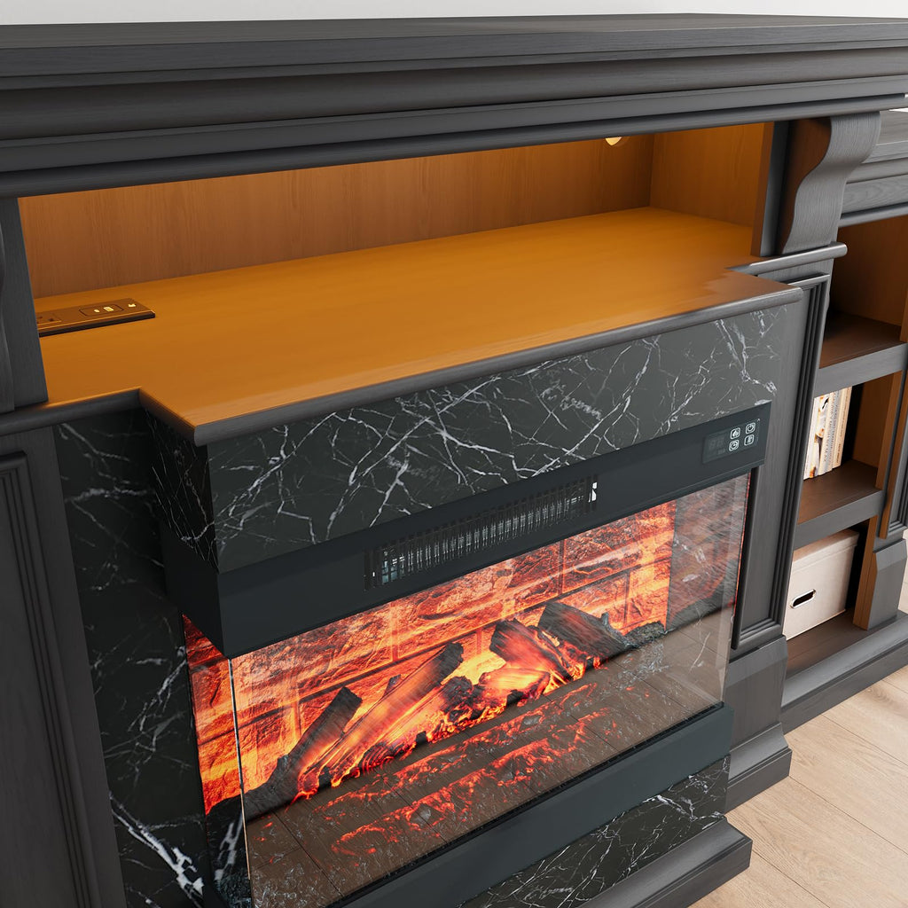 72" Electric Fireplace TV Stand w/ 3-Side Glass Heater, Marble Finish