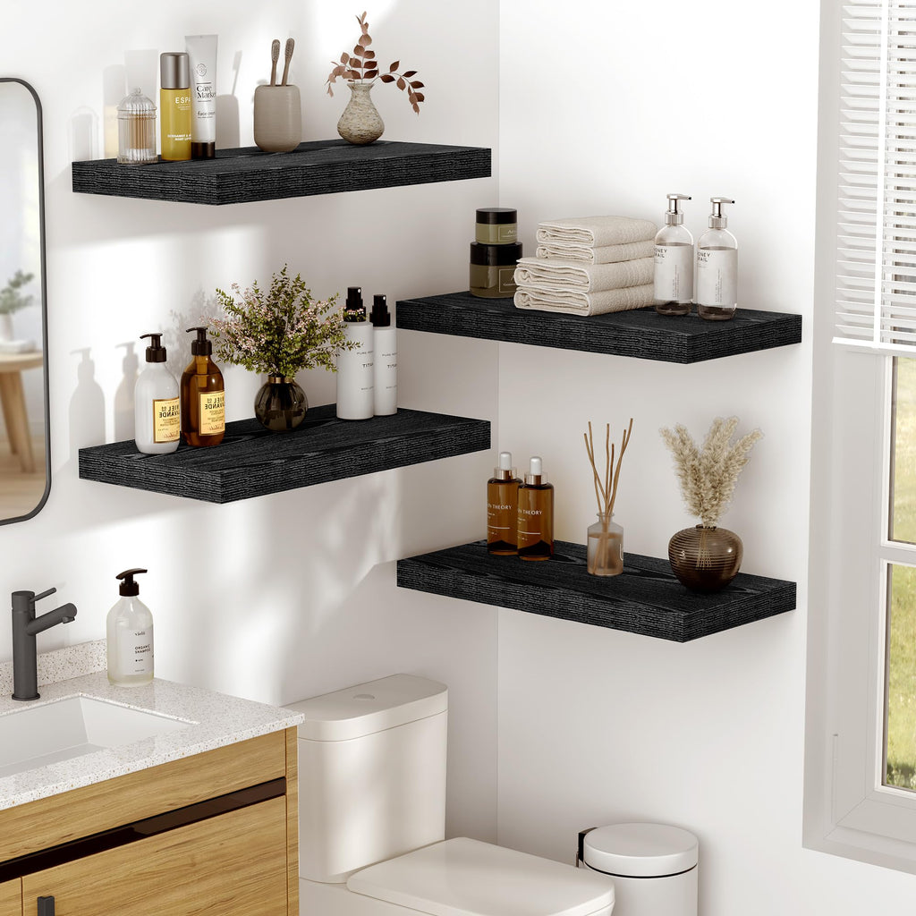 10 in Deep Floating Shelves 16" Set of 2, Black