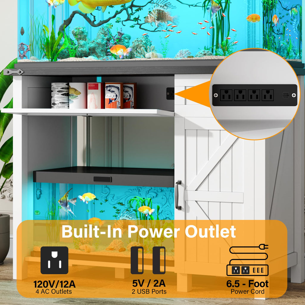 40 Gallon Fish Tank Stand with Power Outlets, Farmhouse Decorative Aquarium Stand Furniture with Adjustable Shelves