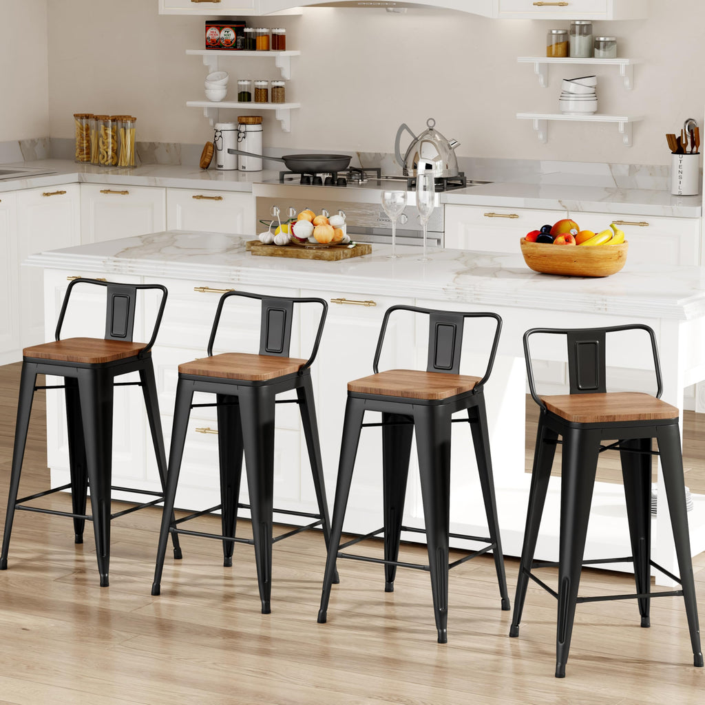 30 Inch Bar Stools Set of 4 Industrial Metal Barstools Bar Height Bar Stool with Backs Kitchen (30 inch, Black)