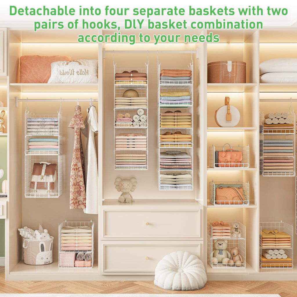 4-in-1 Hanging Closet Organizers and Storage, 4 Hooks 2 Adjustable Dividers