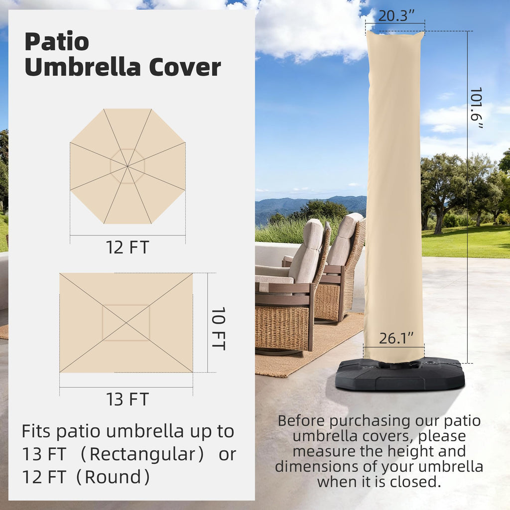 Cantilever Patio Outdoor Umbrella Covers, Beige