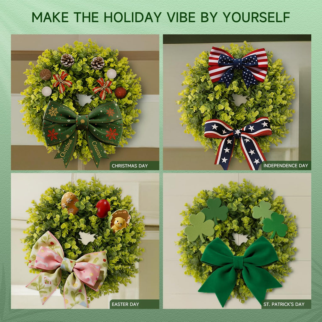 Summer Wreaths for Front Door 15" Artificial Boxwood Wreath Spring Door Wreath for Farmhouse Wedding Festival All