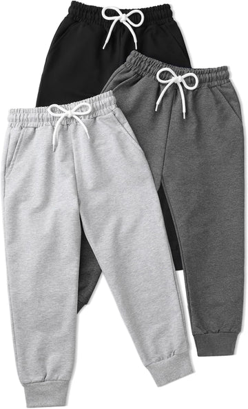 Toddler Boys Sweatpants 3 Pack Kids Cotton Jogger Pants with Elastic Waist