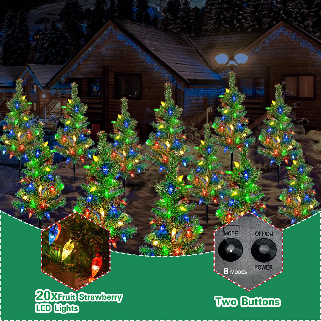 12 Pack Solar Christmas Trees Outdoor 240 LED Multicolor Lights