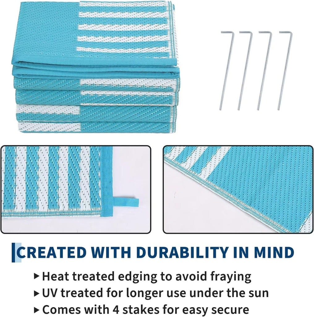 Waterproof Outdoor Rug 6x9, Checkered Foldable Plastic Straw Patio Camping Rug, Outdoor RV Carpet for Deck Camper