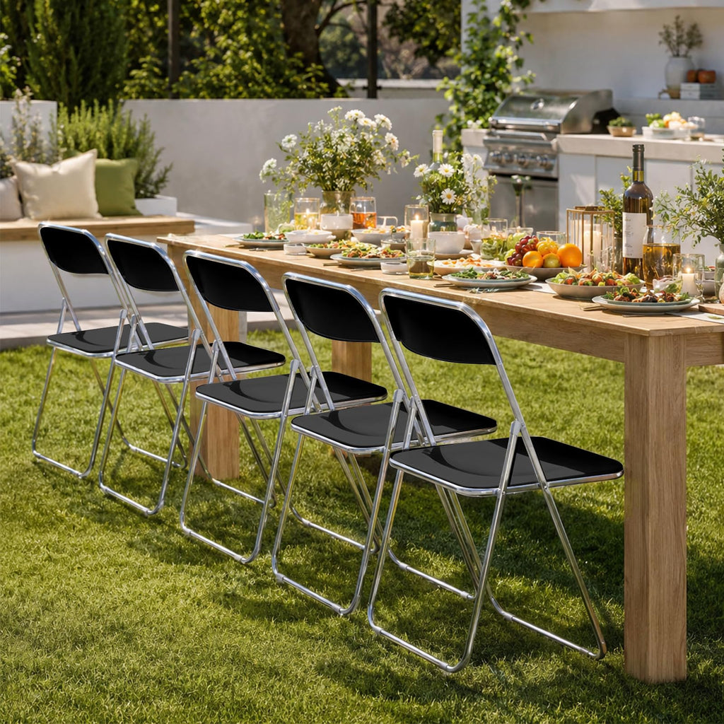 6 Pack Black Plastic Folding Chairs - Banquet Bundle Stackable for Wedding Table, Event Seating, Hotel Ballroom
