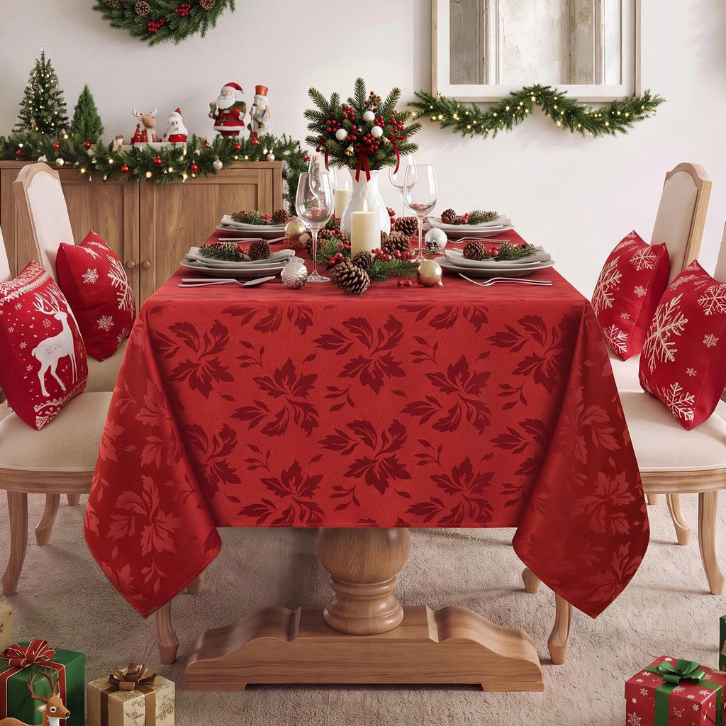 Christmas Jacquard Rectangle Tablecloth 60 x 84 Inch, Red