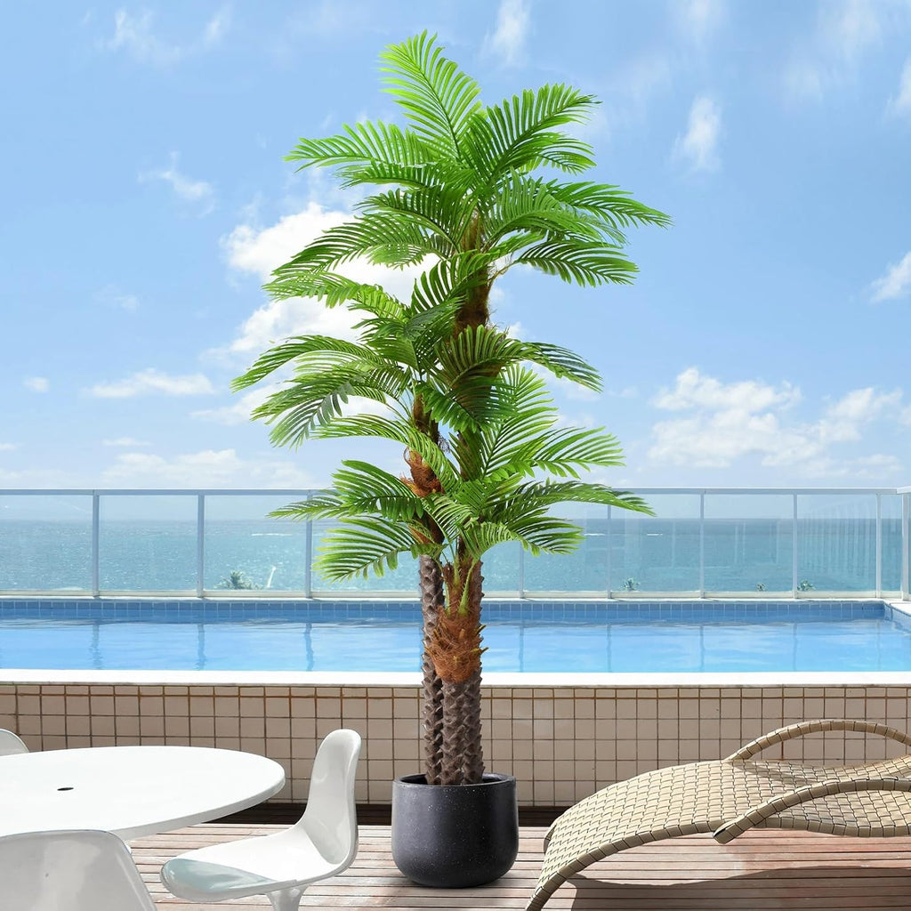 8.5ft Tall Artificial Palm Tree for Outdoors - Triple Phoenix Palm, UV Resistant, Large Fake Silk Palm Tree - Perfect