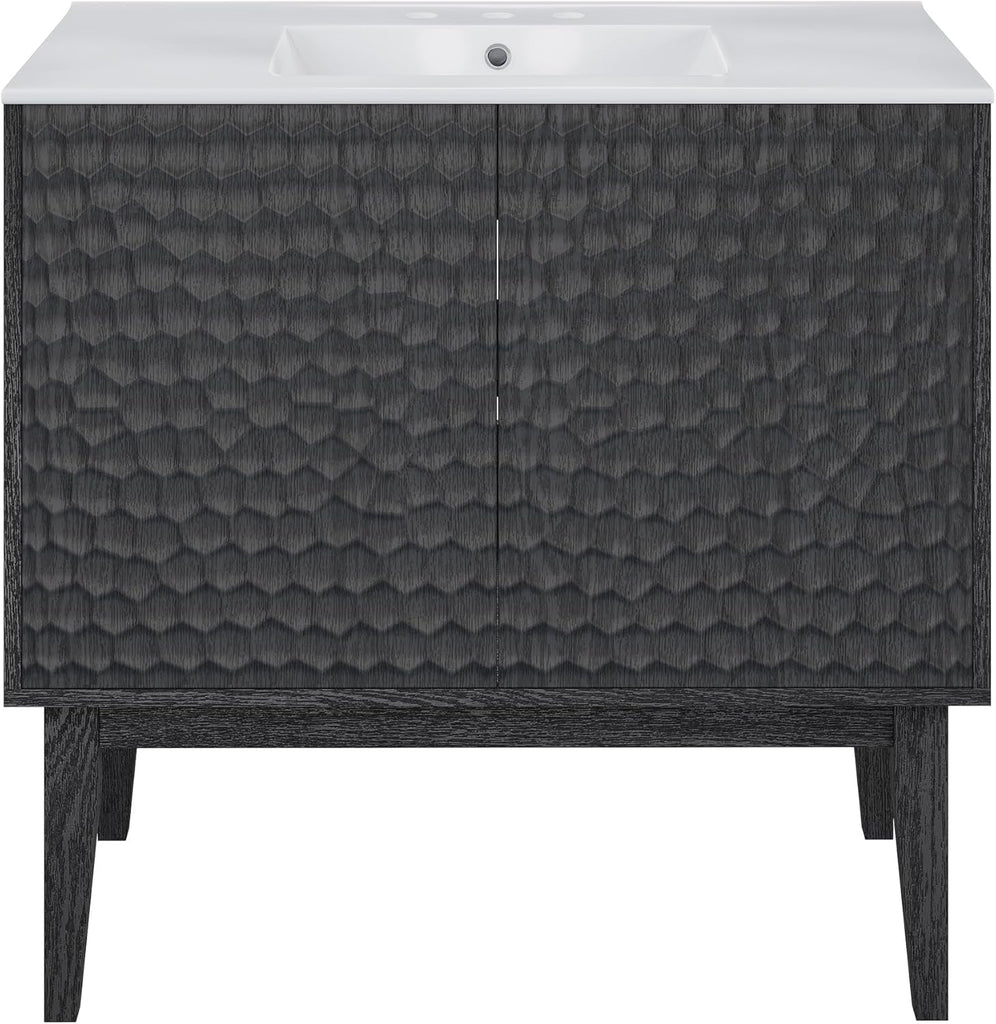 36-Inch Freestanding Bathroom Vanity with Sink – Black Oak Cabinet with 3-Hole Widespread Sink Top