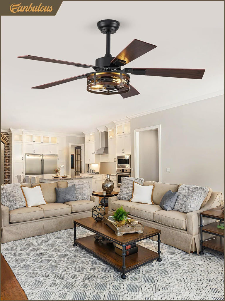 Farmhouse Ceiling Fans with Light, 48 Inch Bedroom Ceiling Fan with Lights, 6-Speed Adjustable