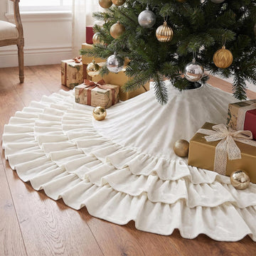 48 Inch Ruffled Velvet Christmas Tree Skirts White Tree Skirt