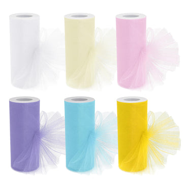 6 Rolls Tulle Mesh Set 150 Yards Total 6 Inch x 25 Yards Pastel Colors Perfect for DIY Crafts Party Decorations Home