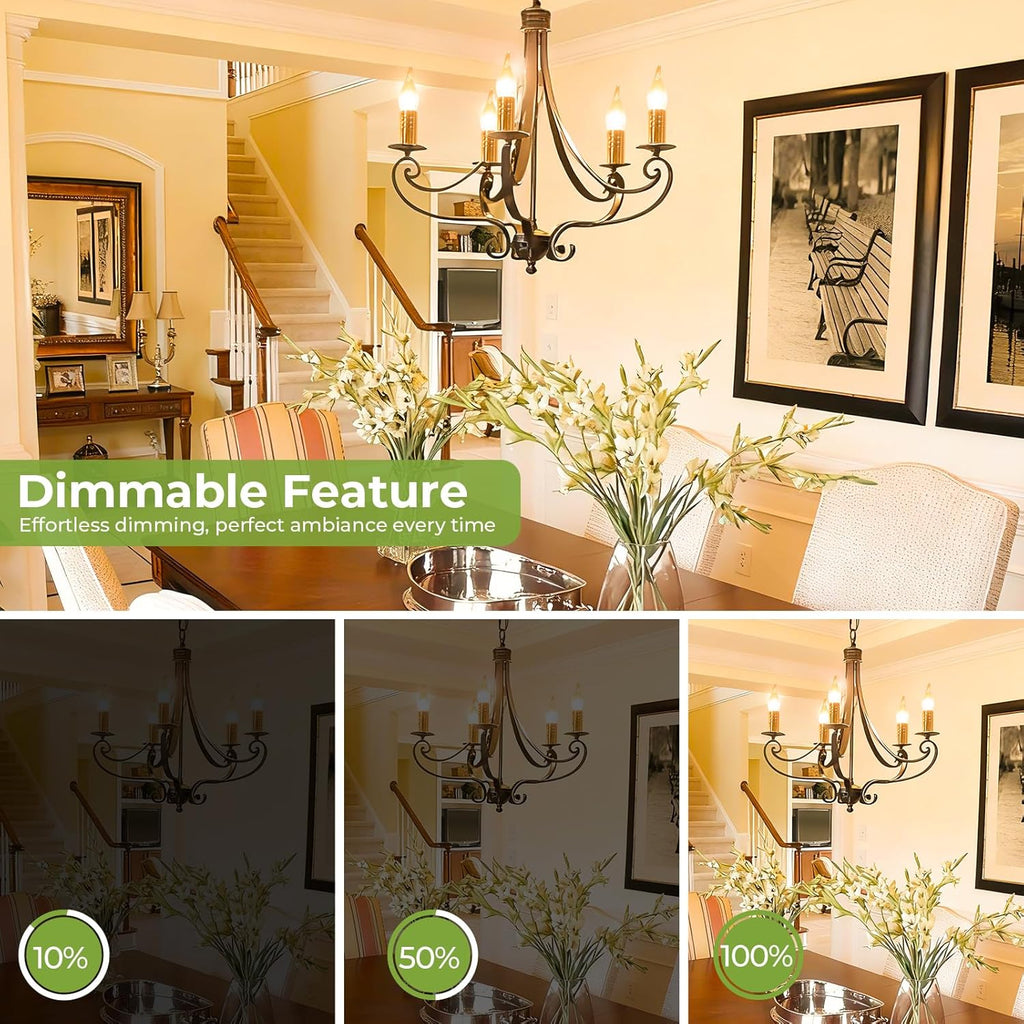 E12 Candelabra Bulb 40 Watt Equivalent, LED Chandelier Light Bulbs Dimmable 2700K Soft White, CA10 Candle Shape E12