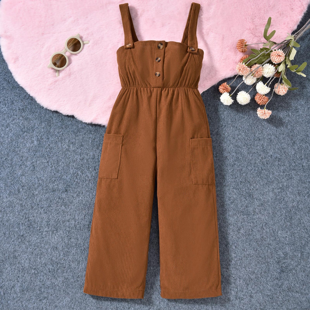 Toddler Girl Corduroy Pinafore Overall Jumpsuit 2 Pieces Outfits Brown