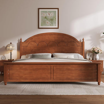 King Size Japanese Wooden Bed Frame with Oak Headboard