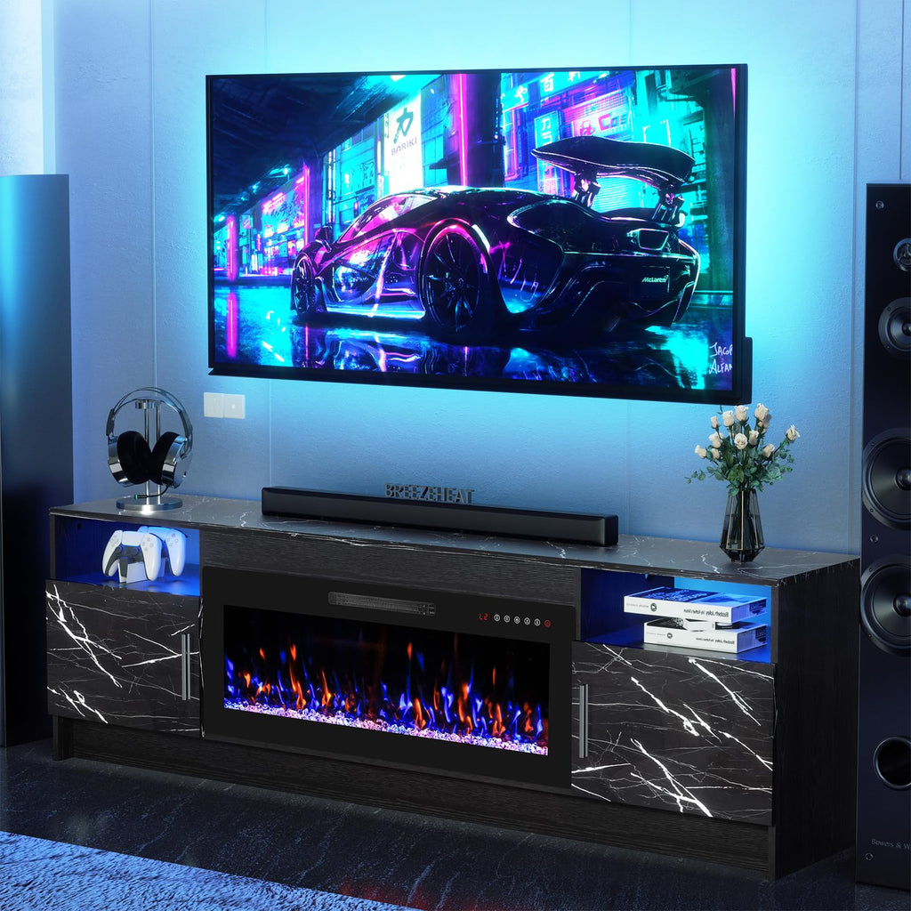 Electric Fireplace TV Stand with 36 inch Fireplace Up to 80" TVs-Led Entertainment Center with High Glossy Doors-70