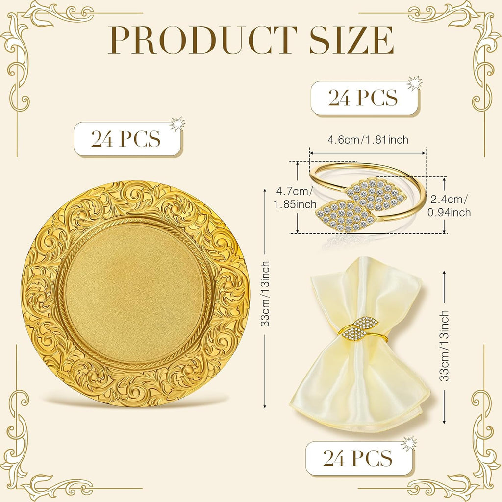 Gold Charger Plates Bulk, 13 Inch Wedding Charger Plate Set, Elegant - Set of 72