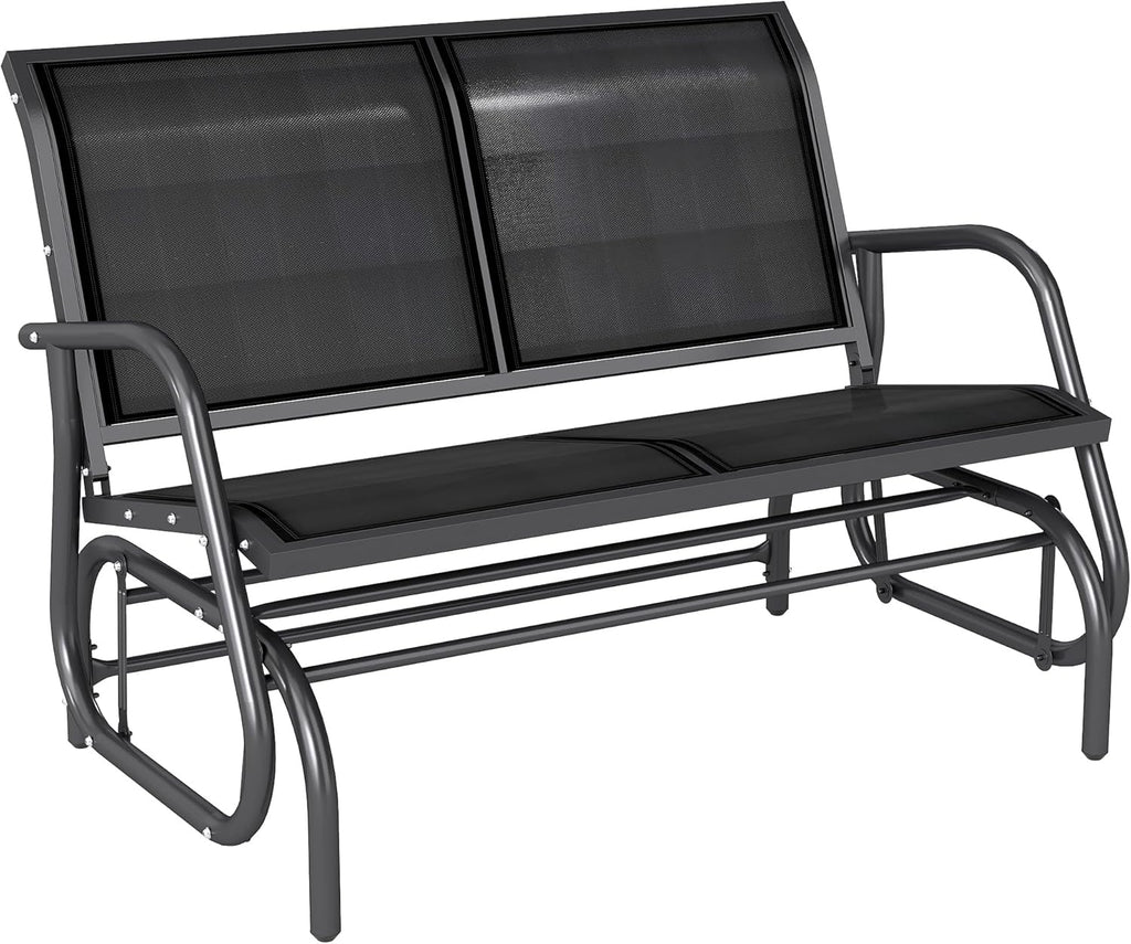 2-Person Outdoor Glider Bench with Steel Frame, Black | Double Swing Rocking Chair, Loveseat, for Outside Patio