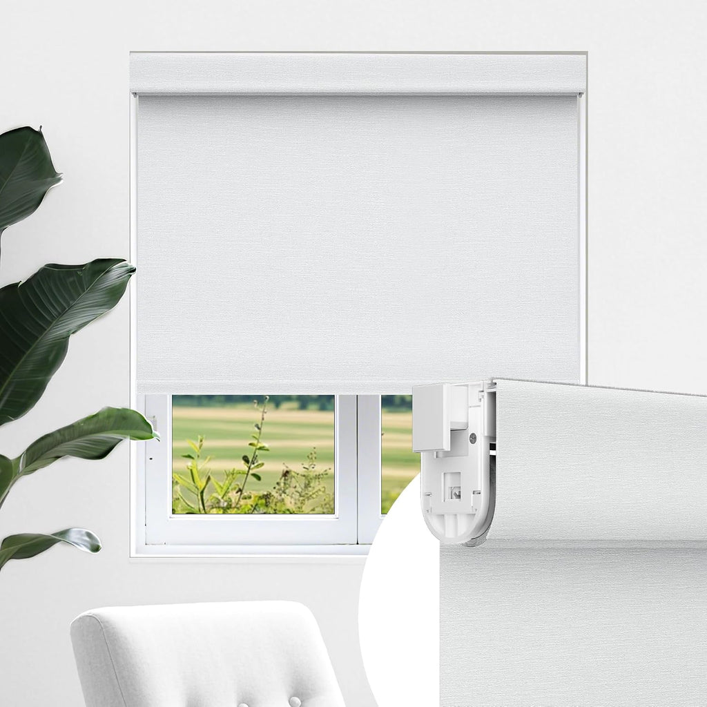 No Drill No Tools Blackout Roller Shades for Windows, (White 34 x 48), Renter-Friendly, UV Protection, no-Drill