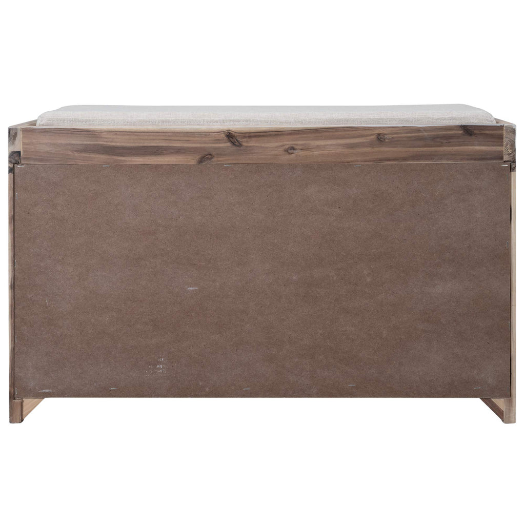 Farmhouse Storage Bench with 2 Drawers, Removable Cushion and Wicker Basket, Bedroom Living Room Bench for Small