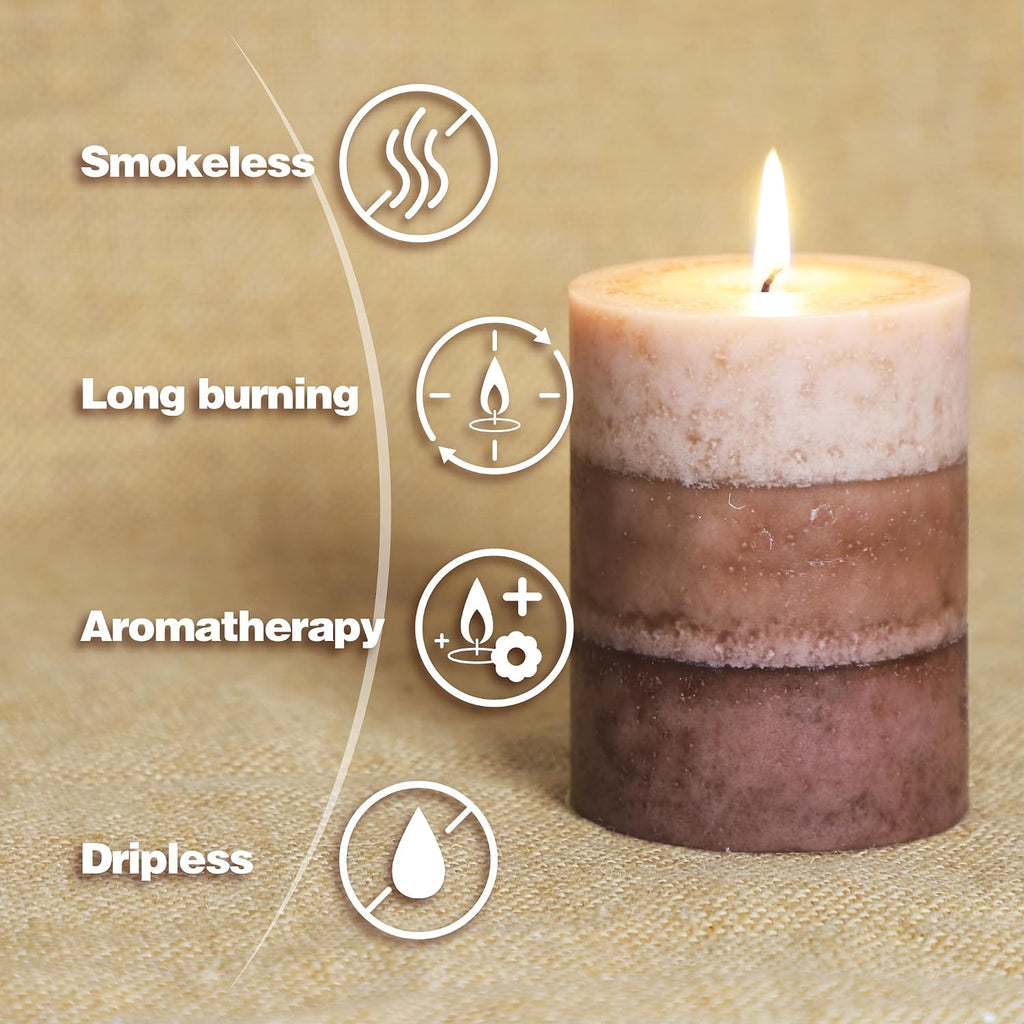 Coffee Pillar Candles, Aromatherapy Scented Candles, 35+ Hours Burn Long Lasting Tall 3x4 Inch Dripless - Set of 3