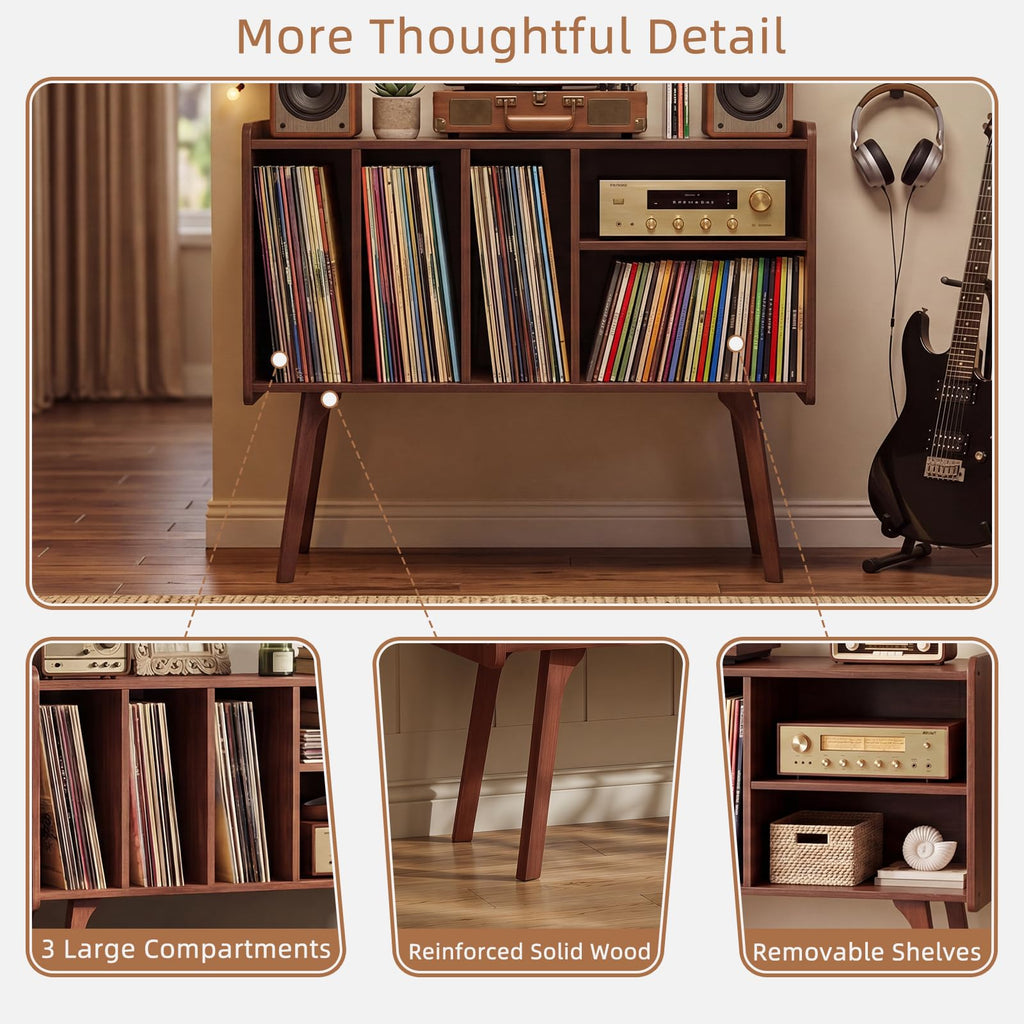 Large Record Player Stand, 32" Turntable Stand, Walnut